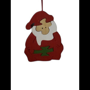 Vintage Wooden Christmas Puzzle Santa Ornament Red Green Hanging